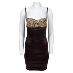 S/S2005 Dolce & Gabbana Brown Satin Cocktail Dress with Python Leather Bra Top