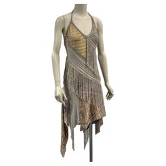 S/S2011 Roberto Cavalli crocodile print fringe halter mini dress