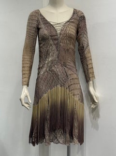 S/S2011 Roberto Cavalli silk crocodile print lace-up fringe dress