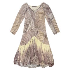 S/S2011 Roberto Cavalli silk crocodile print lace-up fringe dress