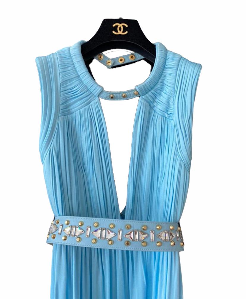 S/S2012 Versace Blue Gown w/ Crystal embellished belt as seen on Charlize on the Vogue cover.

IT Size 38 - US 4

Excellent condition