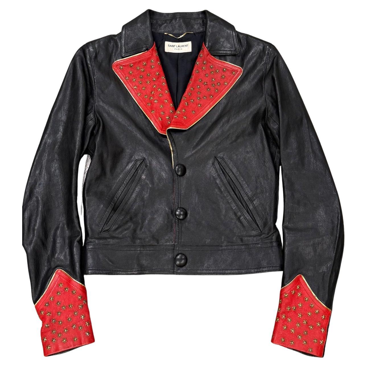 S/S2015 Saint Laurent by Hedi Slimane campione di passerella Giacca in pelle con stelle borchiate in vendita