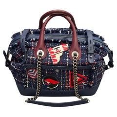 S/S2016 Chanel "Airline" tweed patches bowling bag