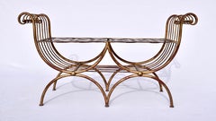 S. Salvadori Gold Enameled Double Curule Bench in Blue Velvet