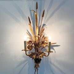 S. Salvadori Gold Wheat Sheaf Wall Sconce, 1970s