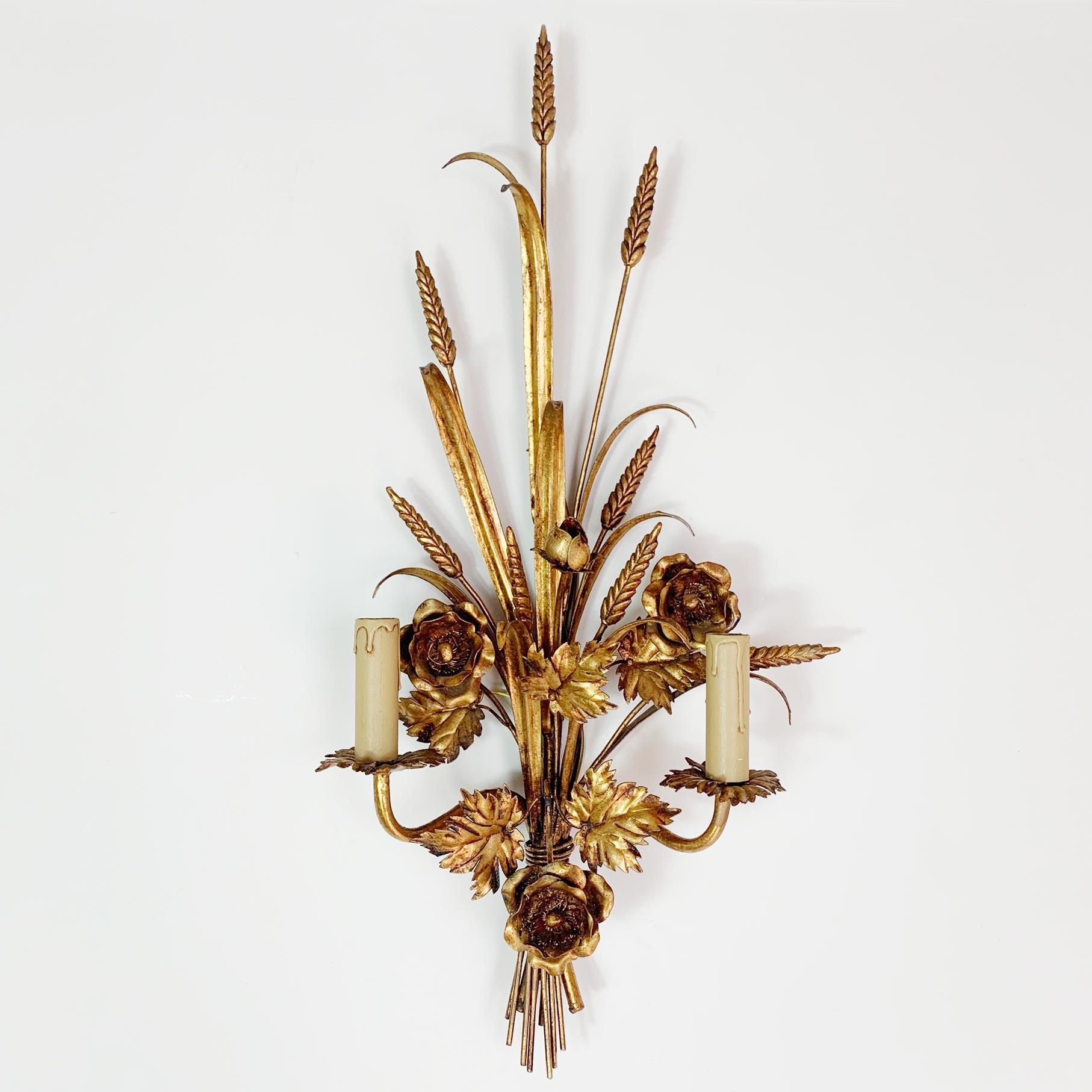 Italian S. Salvadori Gold Wheat Sheaf Wall Sconce, 1970s For Sale