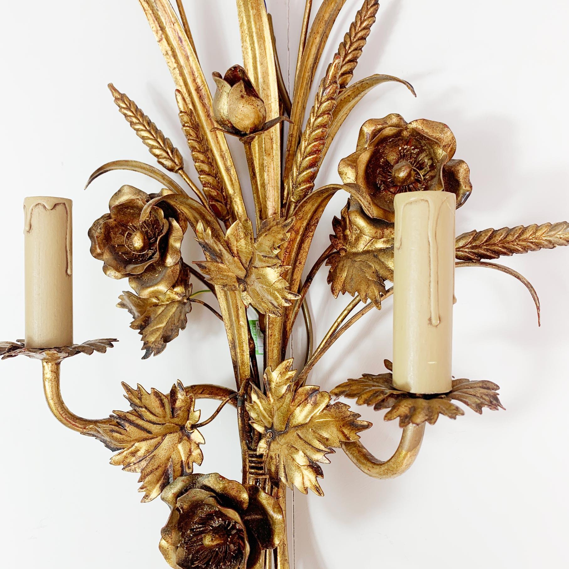 20th Century S. Salvadori Gold Wheat Sheaf Wall Sconce, 1970s For Sale