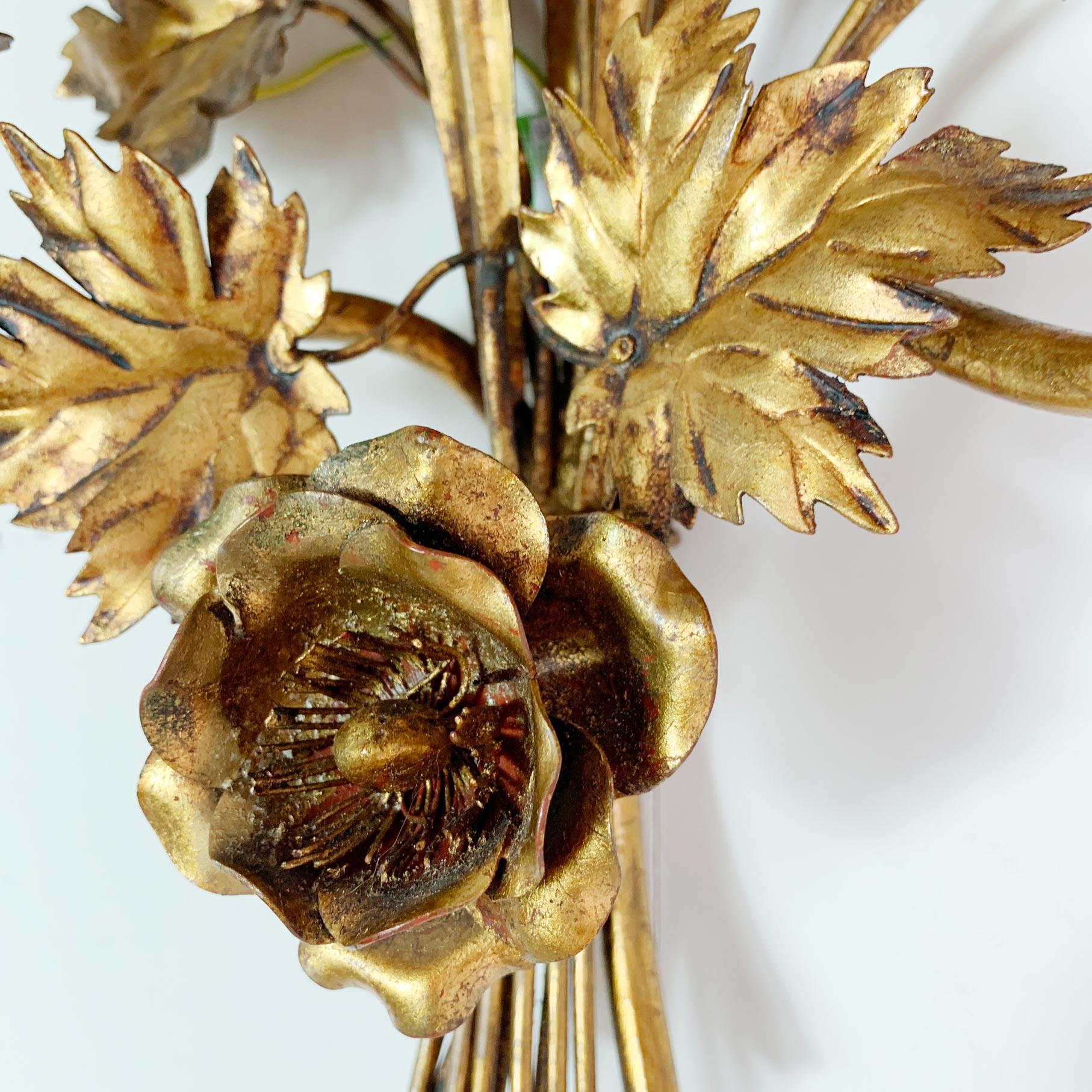 Metal S. Salvadori Gold Wheat Sheaf Wall Sconce, 1970s For Sale