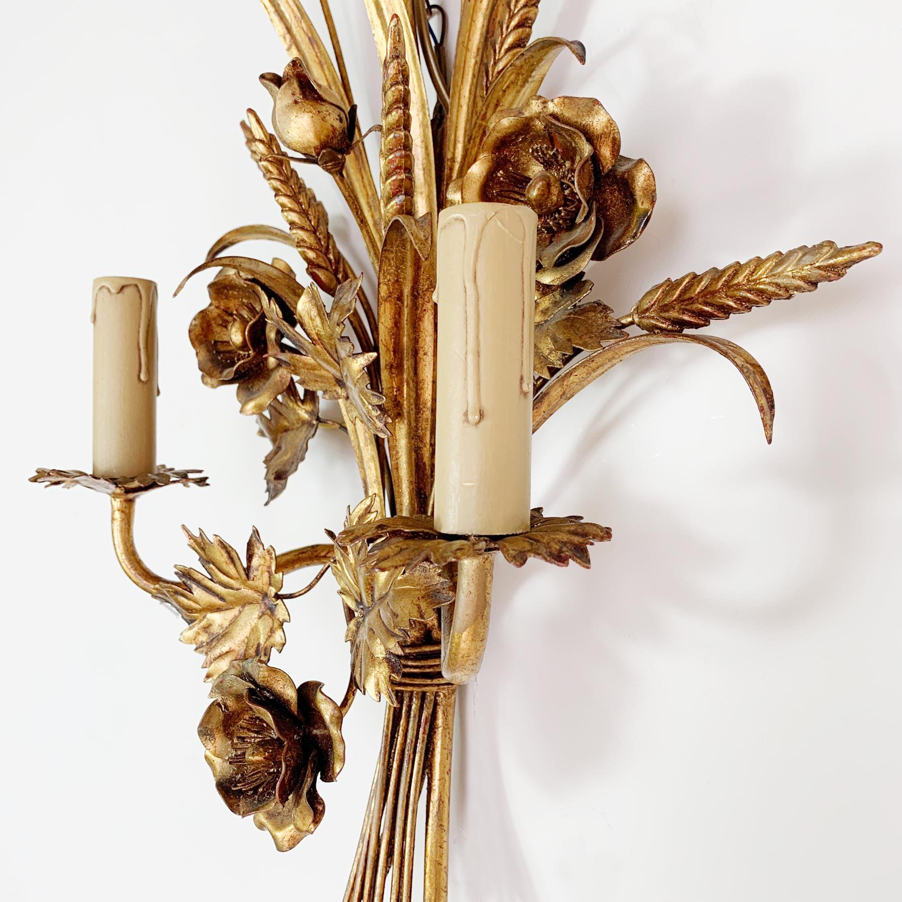 S. Salvadori Gold Wheat Sheaf Wall Sconce, 1970s For Sale 1