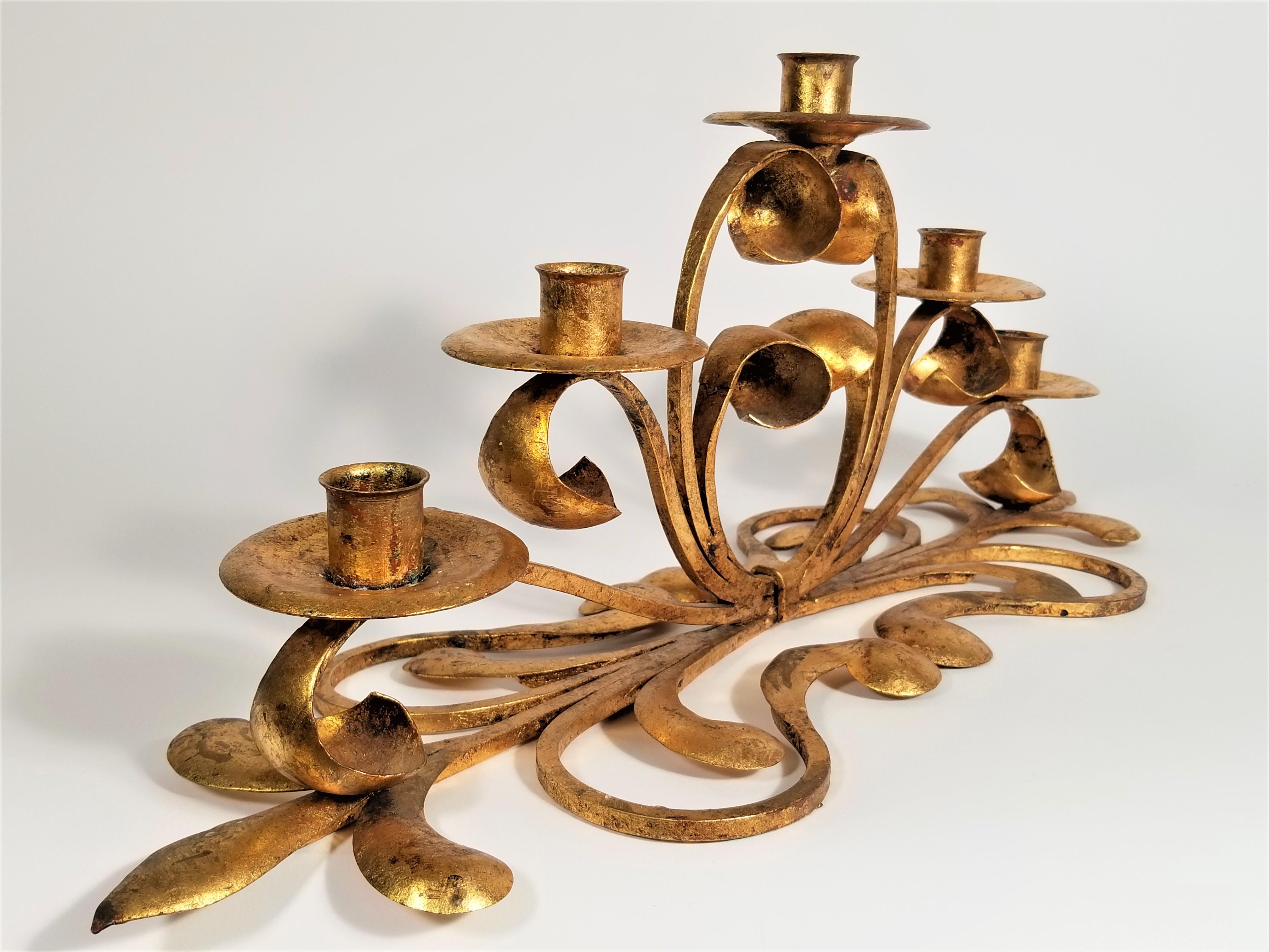 Italian Signed S. Salvadori  Gilded Candelabra, 1950s  Made in Italy In Excellent Condition For Sale In New York, NY
