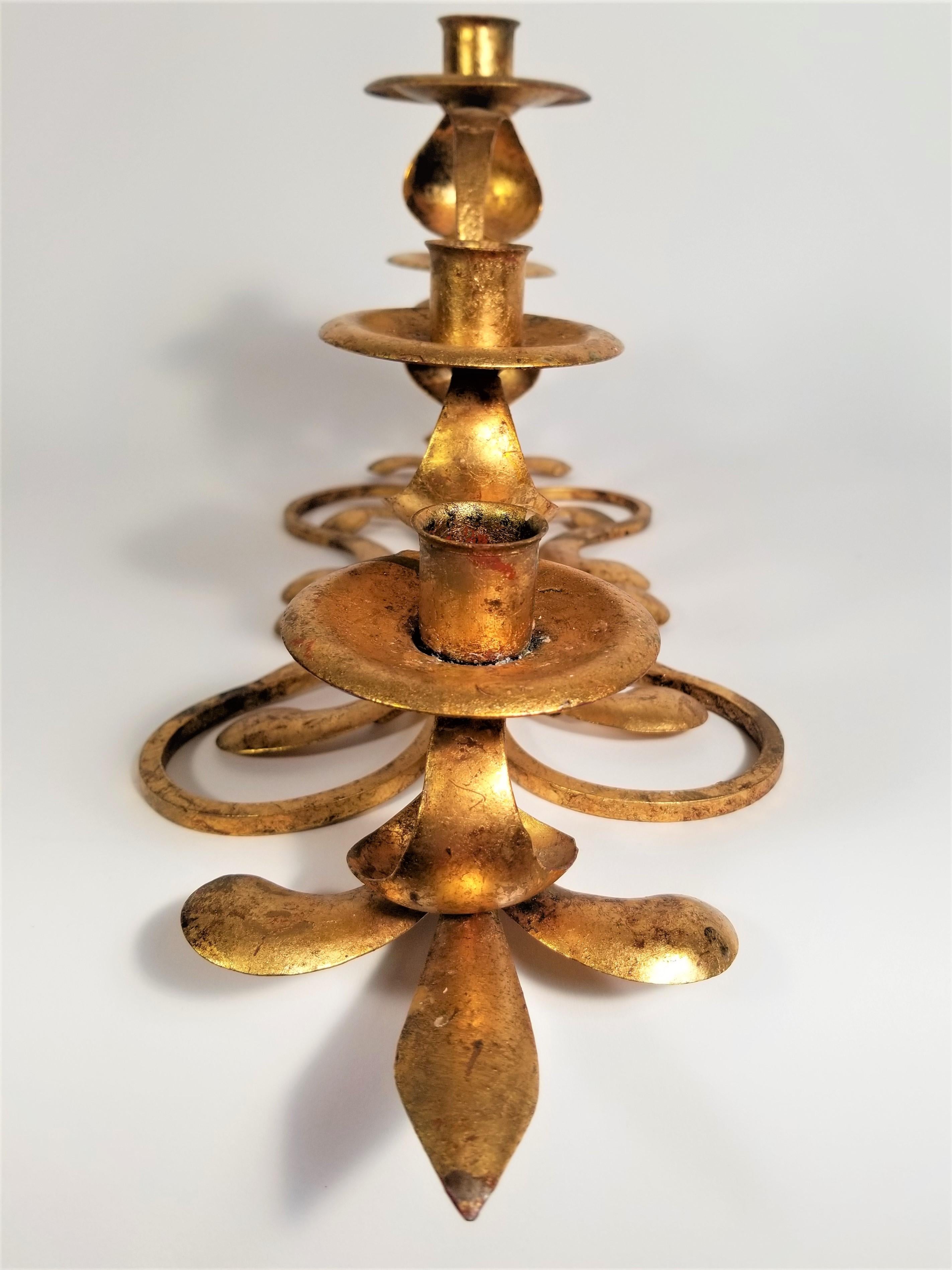 20th Century Italian Signed S. Salvadori  Gilded Candelabra, 1950s  Made in Italy For Sale