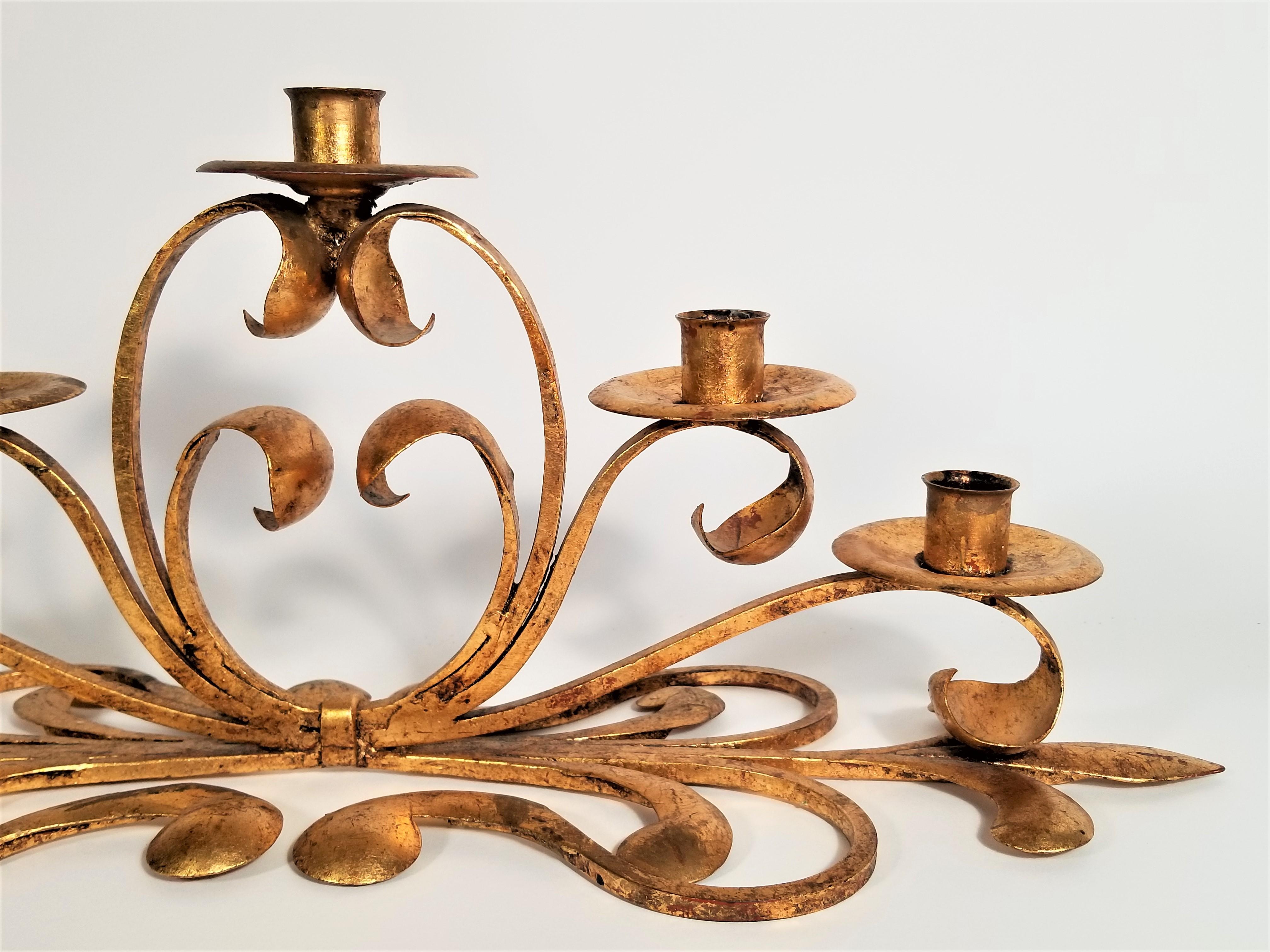 Metal Italian Signed S. Salvadori  Gilded Candelabra, 1950s  Made in Italy For Sale