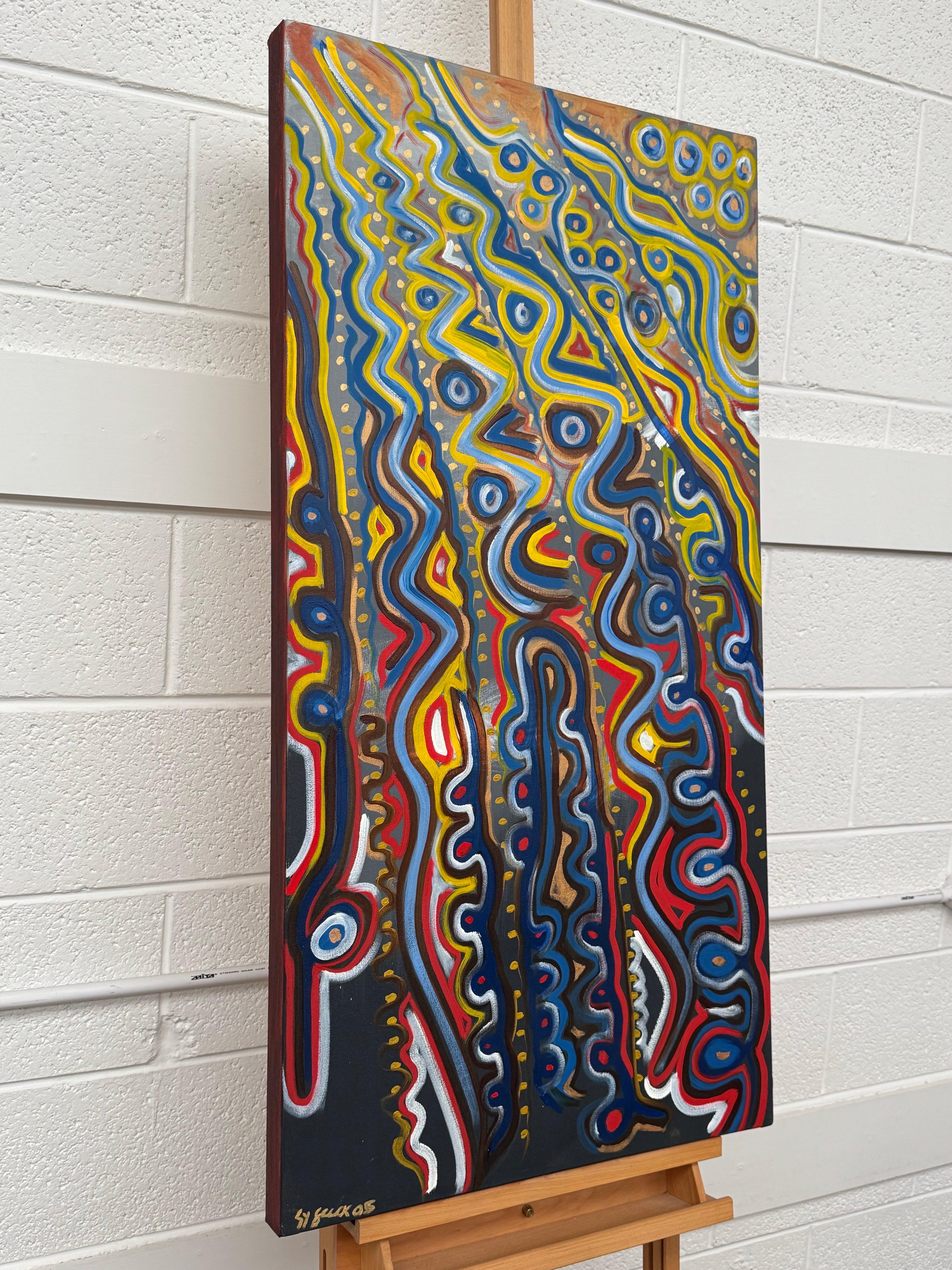 Colourful Abstract Tribal Aboriginal Inspired Oil on Canvas in Portrait Format For Sale 7