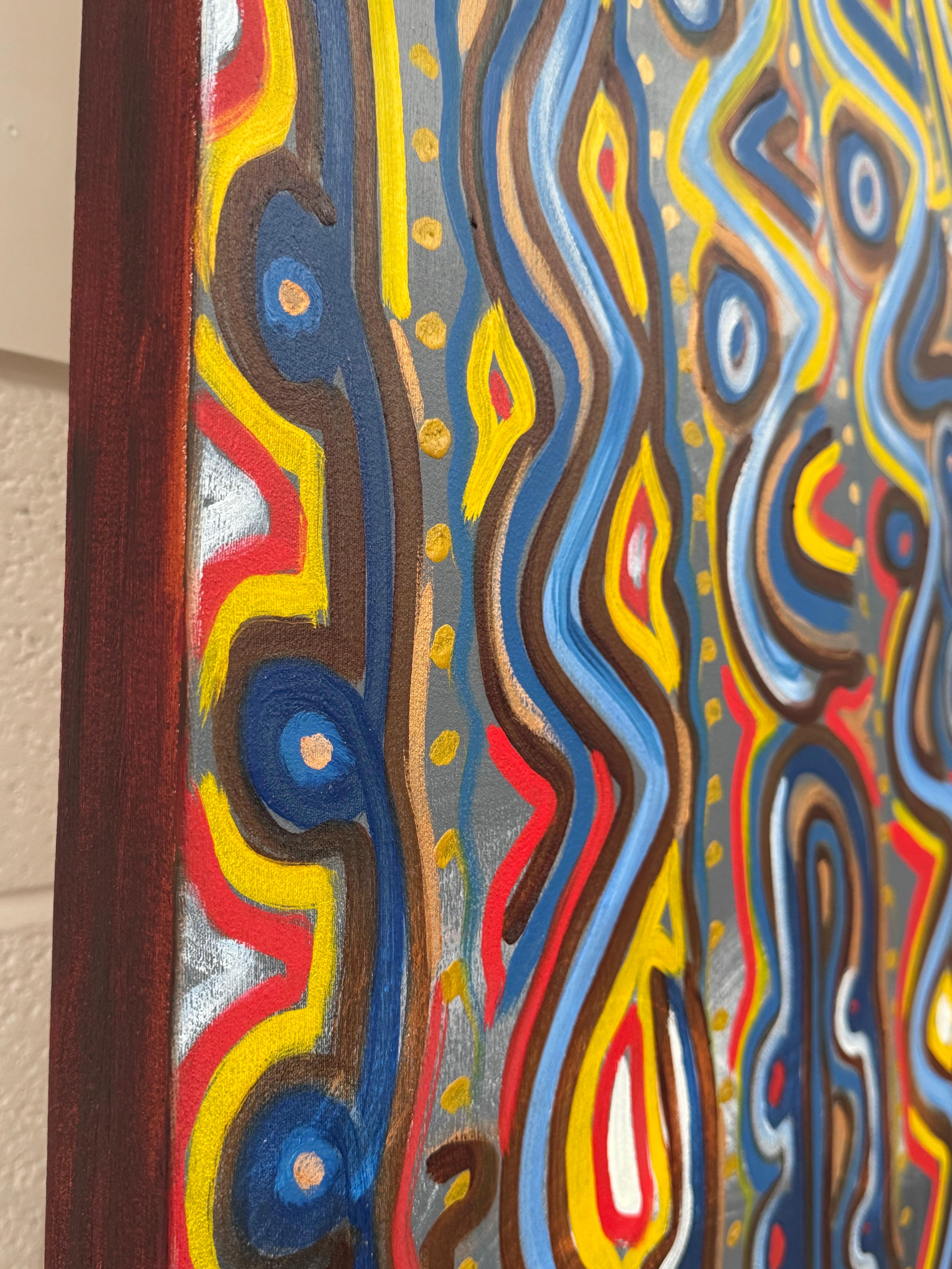 Colourful Abstract Tribal Aboriginal Inspired Oil on Canvas in Portrait Format For Sale 10