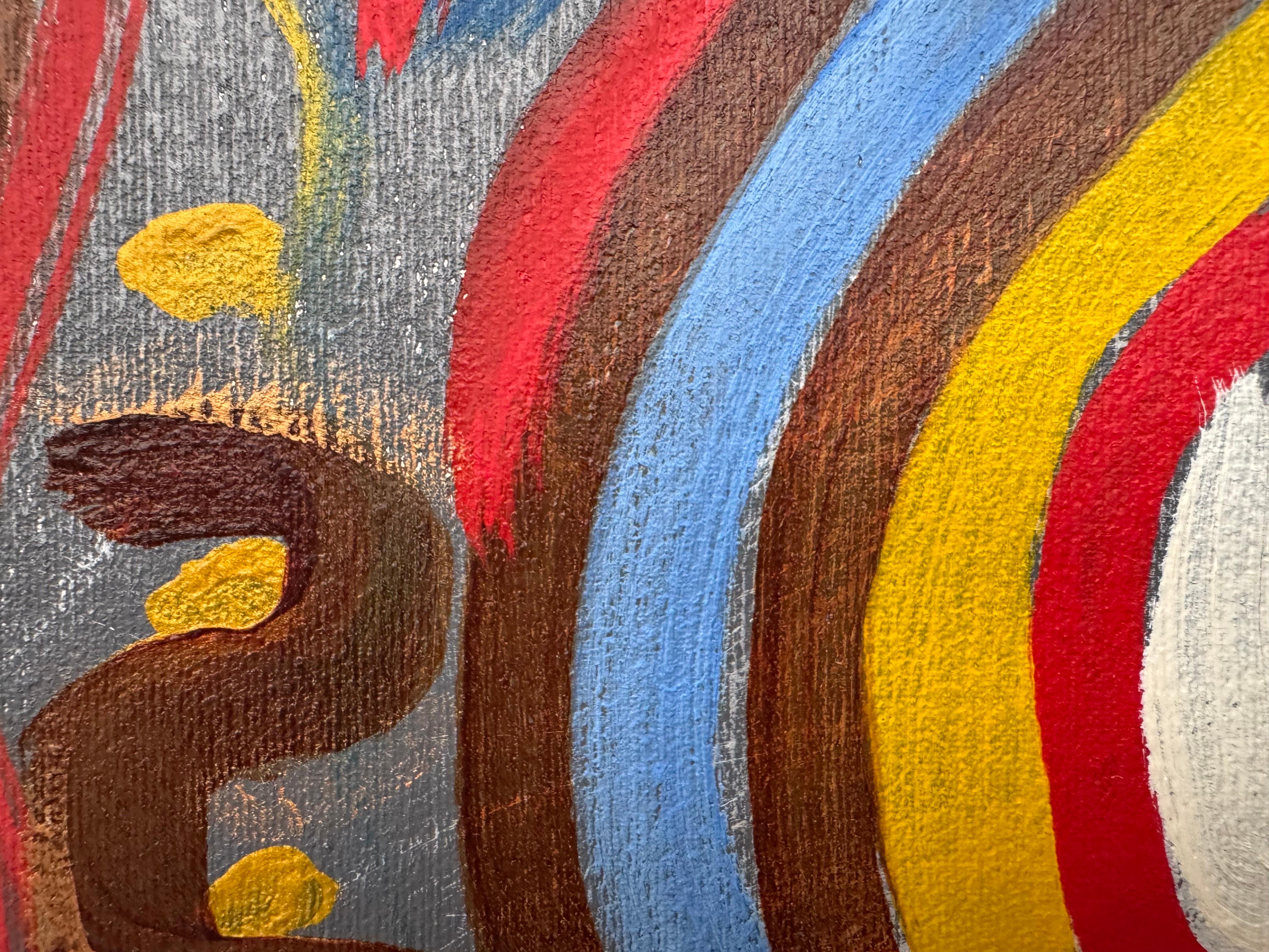 Colourful Abstract Tribal Aboriginal Inspired Oil on Canvas in Portrait Format For Sale 11