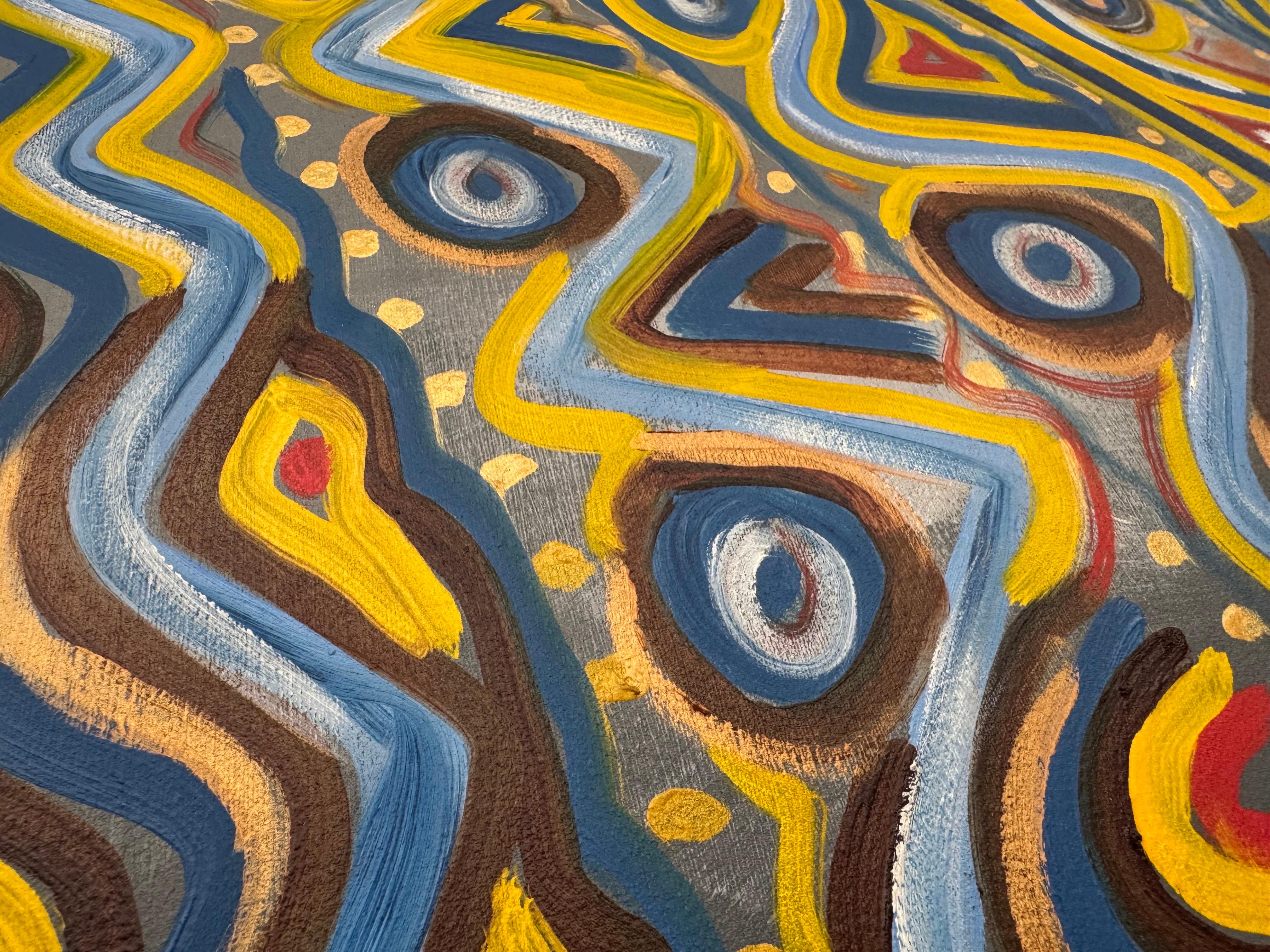 Colourful Abstract Tribal Aboriginal Inspired Oil on Canvas in Portrait Format For Sale 13