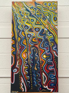Colourful Abstract Tribal Aboriginal Inspired Oil on Canvas in Portrait Format