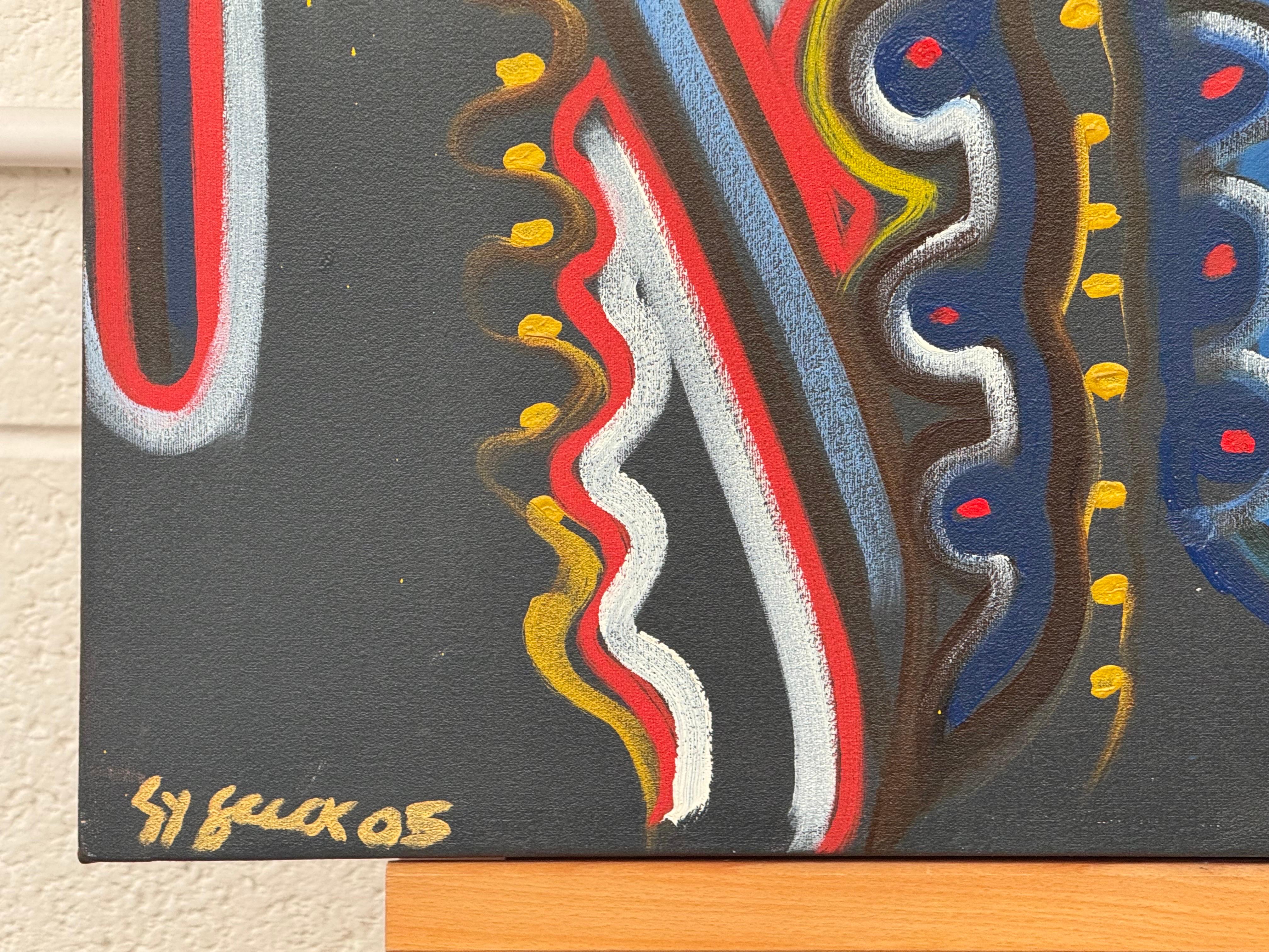 Colourful Abstract Tribal Aboriginal Inspired Oil on Canvas in Portrait Format

25 x 48 inches (unframed) 
Original, Oil on Canvas, Signed 

This captivating large-scale abstract showcases the artist’s signature command of rhythm, movement, and