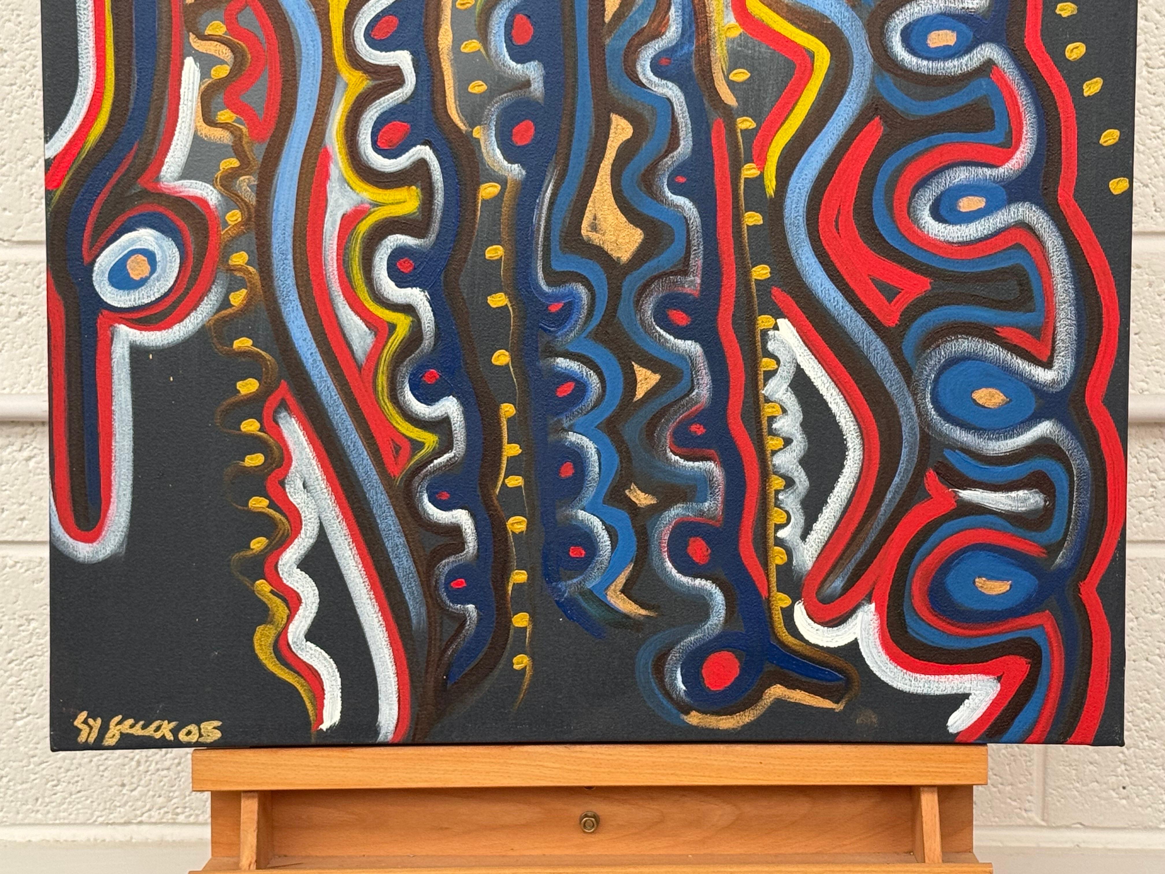 Colourful Abstract Tribal Aboriginal Inspired Oil on Canvas in Portrait Format For Sale 1