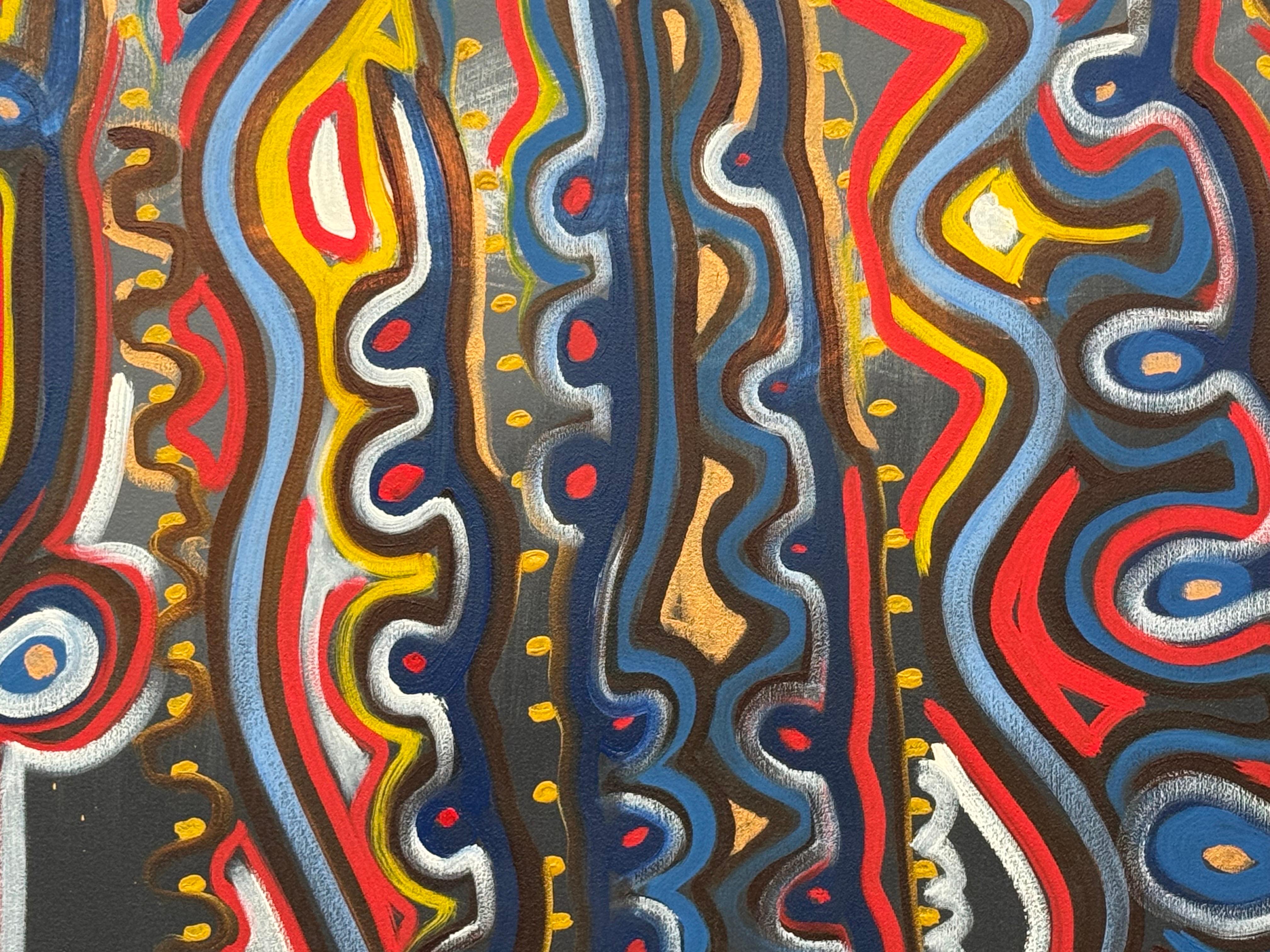 Colourful Abstract Tribal Aboriginal Inspired Oil on Canvas in Portrait Format For Sale 2
