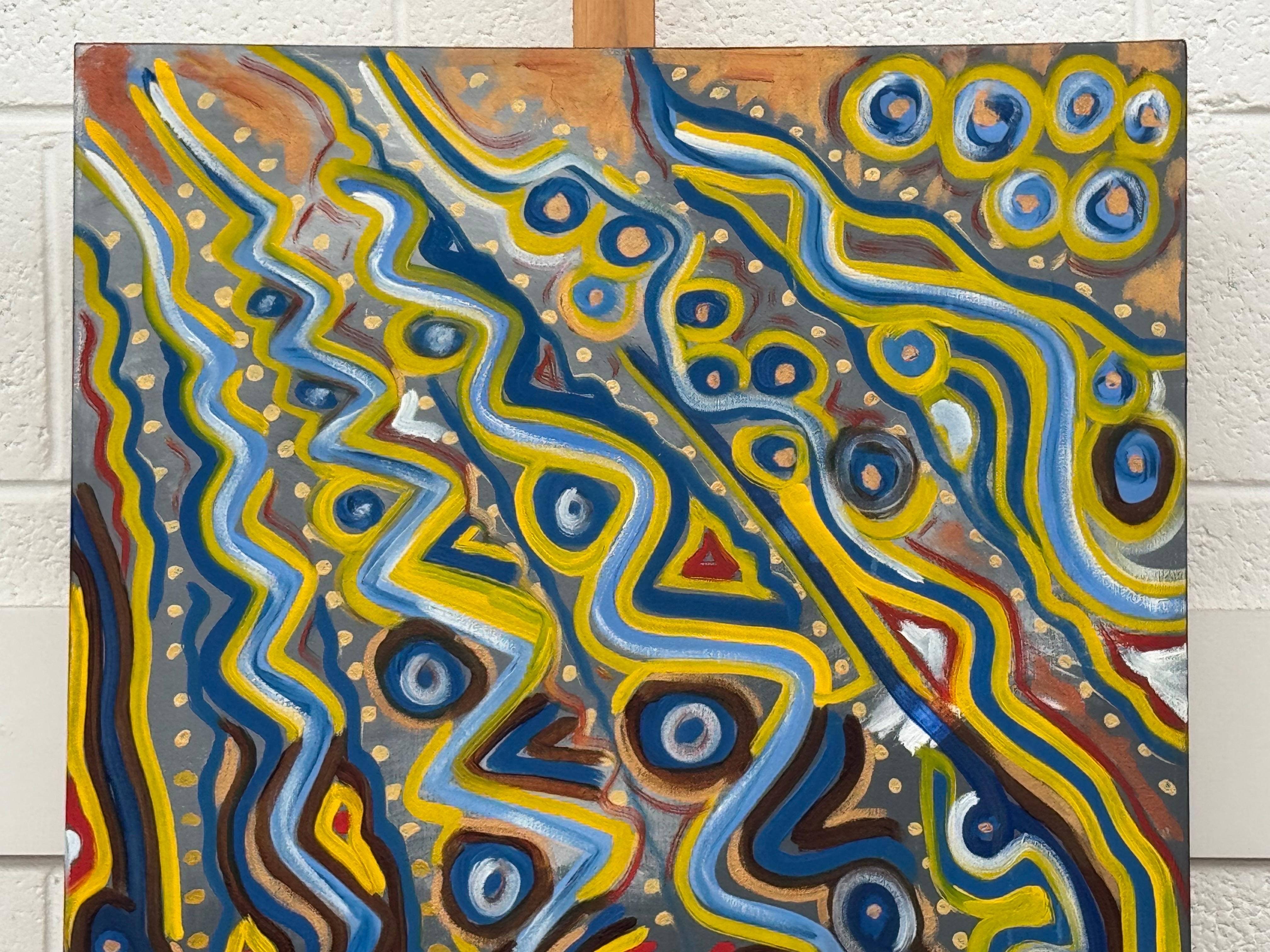 Colourful Abstract Tribal Aboriginal Inspired Oil on Canvas in Portrait Format For Sale 3