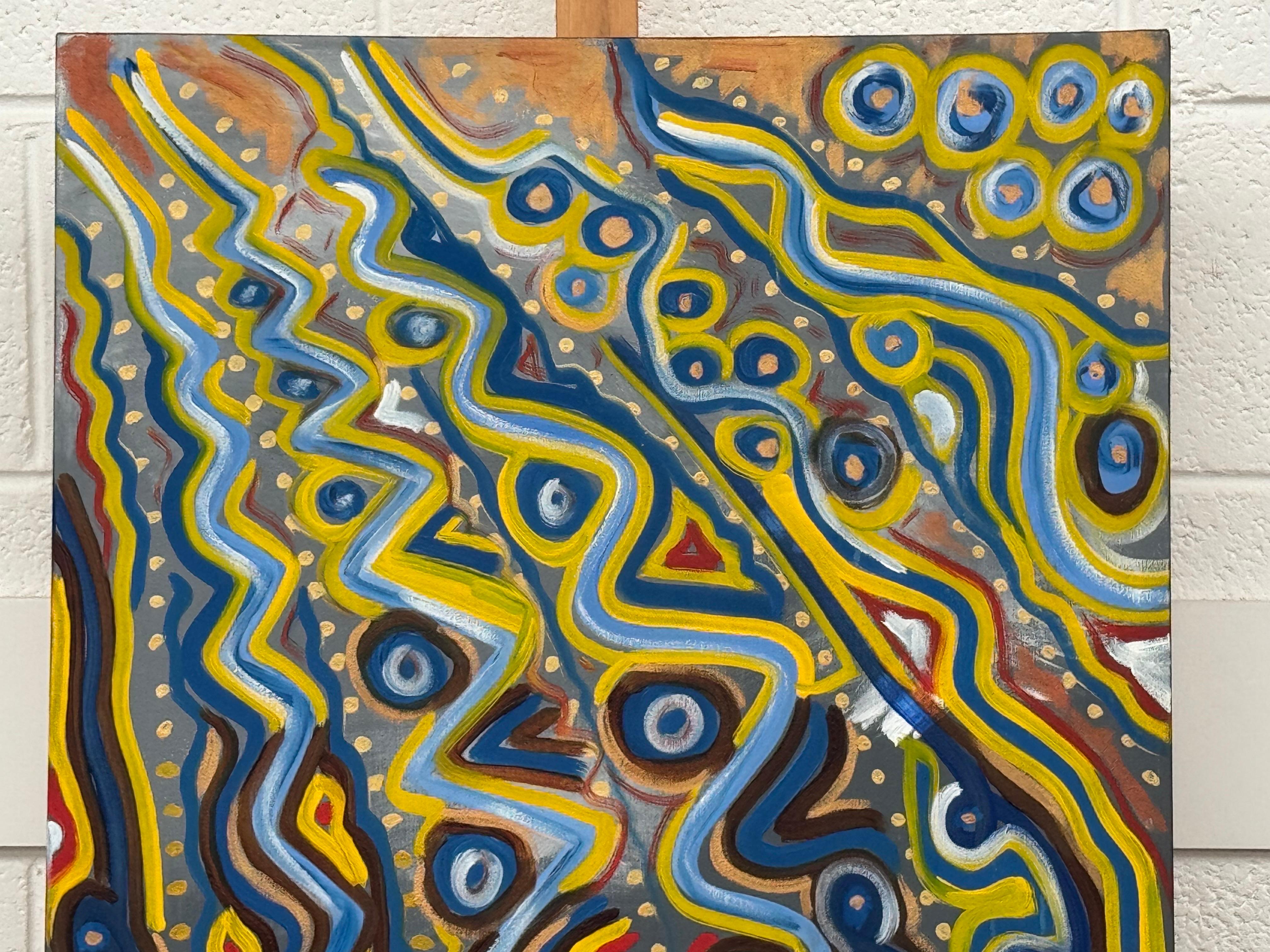 Colourful Abstract Tribal Aboriginal Inspired Oil on Canvas in Portrait Format For Sale 4