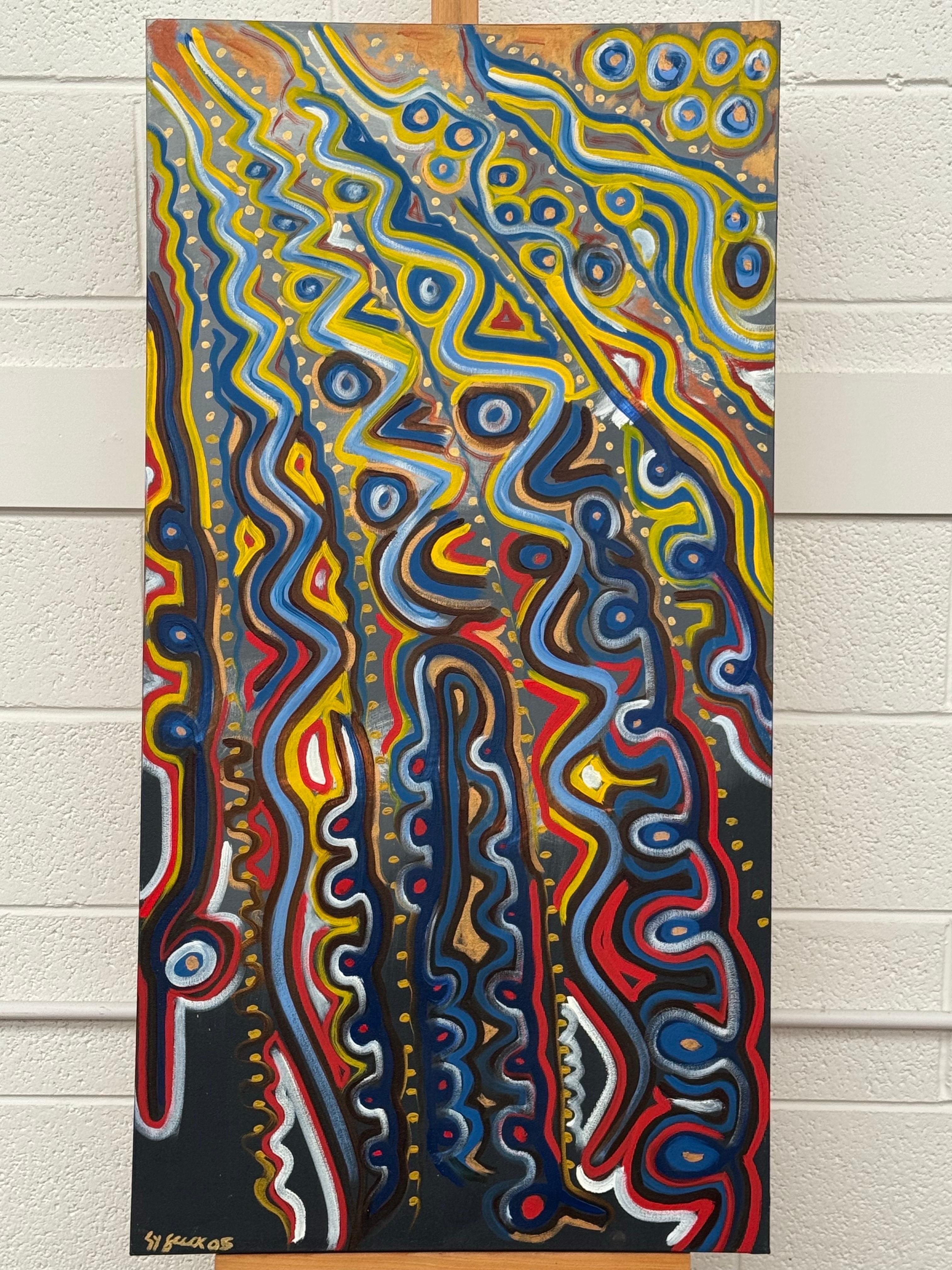 Colourful Abstract Tribal Aboriginal Inspired Oil on Canvas in Portrait Format For Sale 5