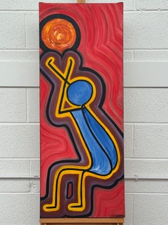 The Reacher - Olio su tela di ispirazione tribale aborigena, colorato e in formato ritratto