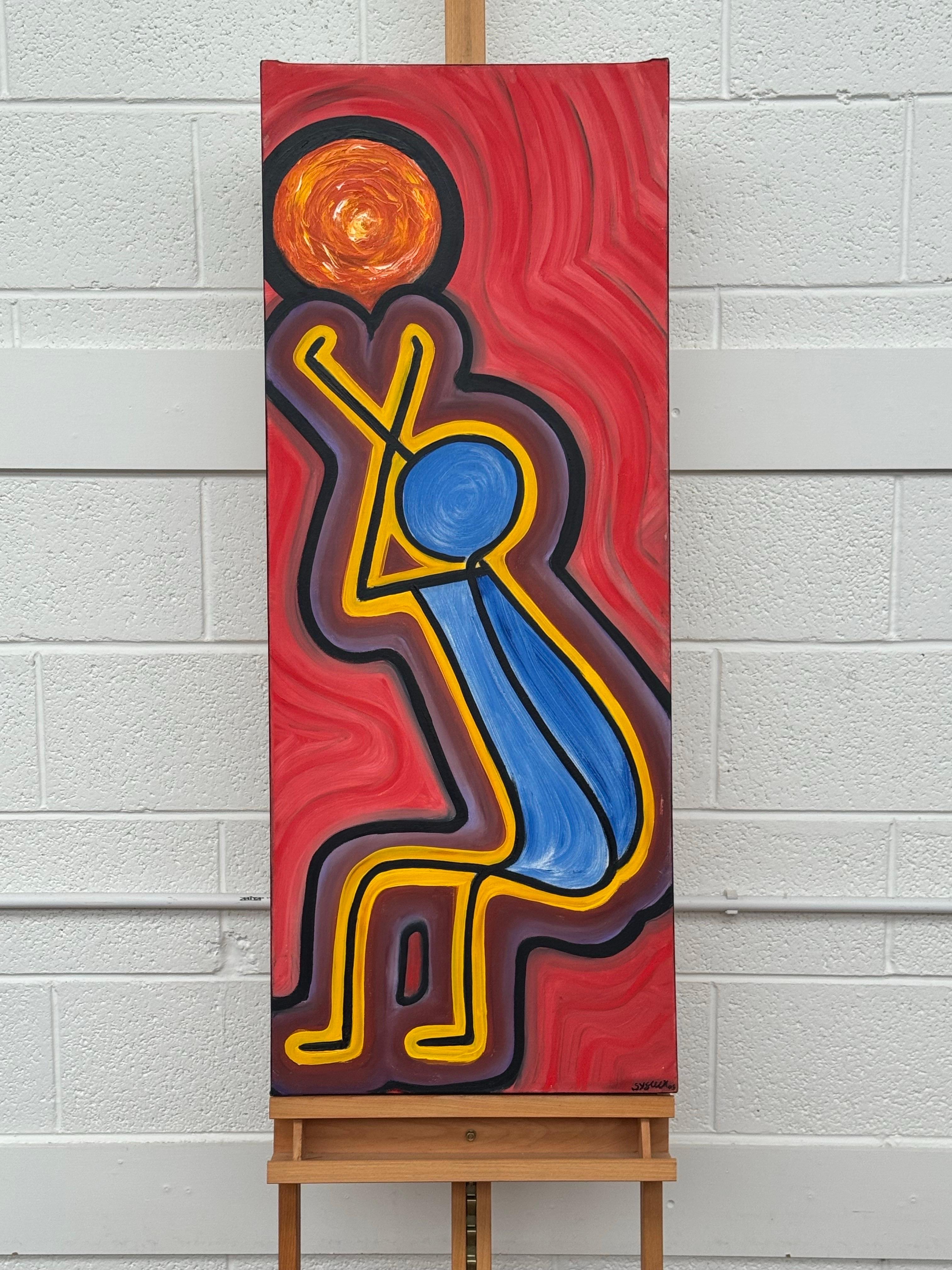 The Reacher - Colourful Tribal Aboriginal Inspired Oil on Canvas Portrait Format - Abstract Expressionist Painting by S Shorrock