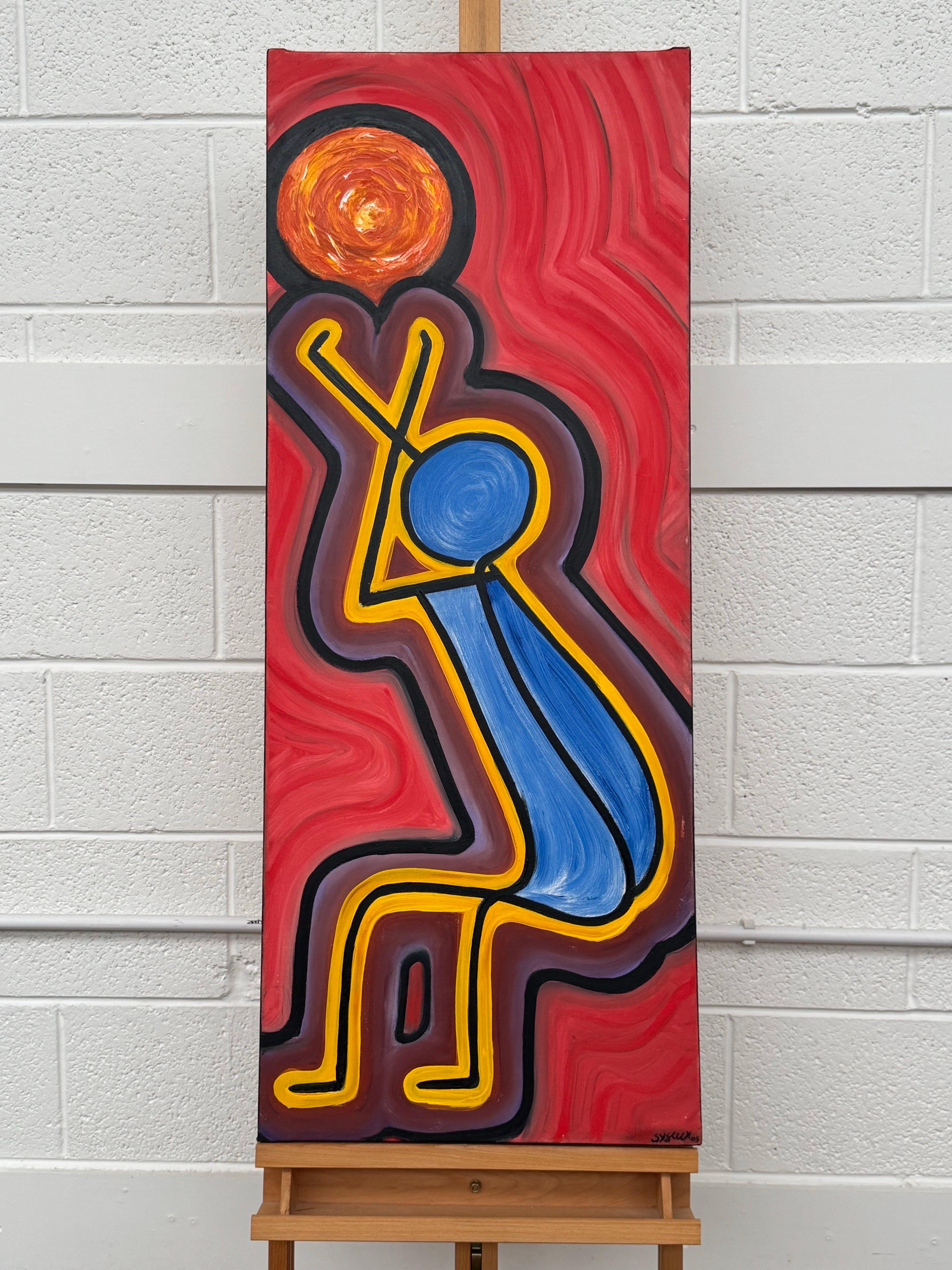 The Reacher - Colourful Tribal Aboriginal Inspired Oil on Canvas Portrait Format - Purple Abstract Painting by S Shorrock
