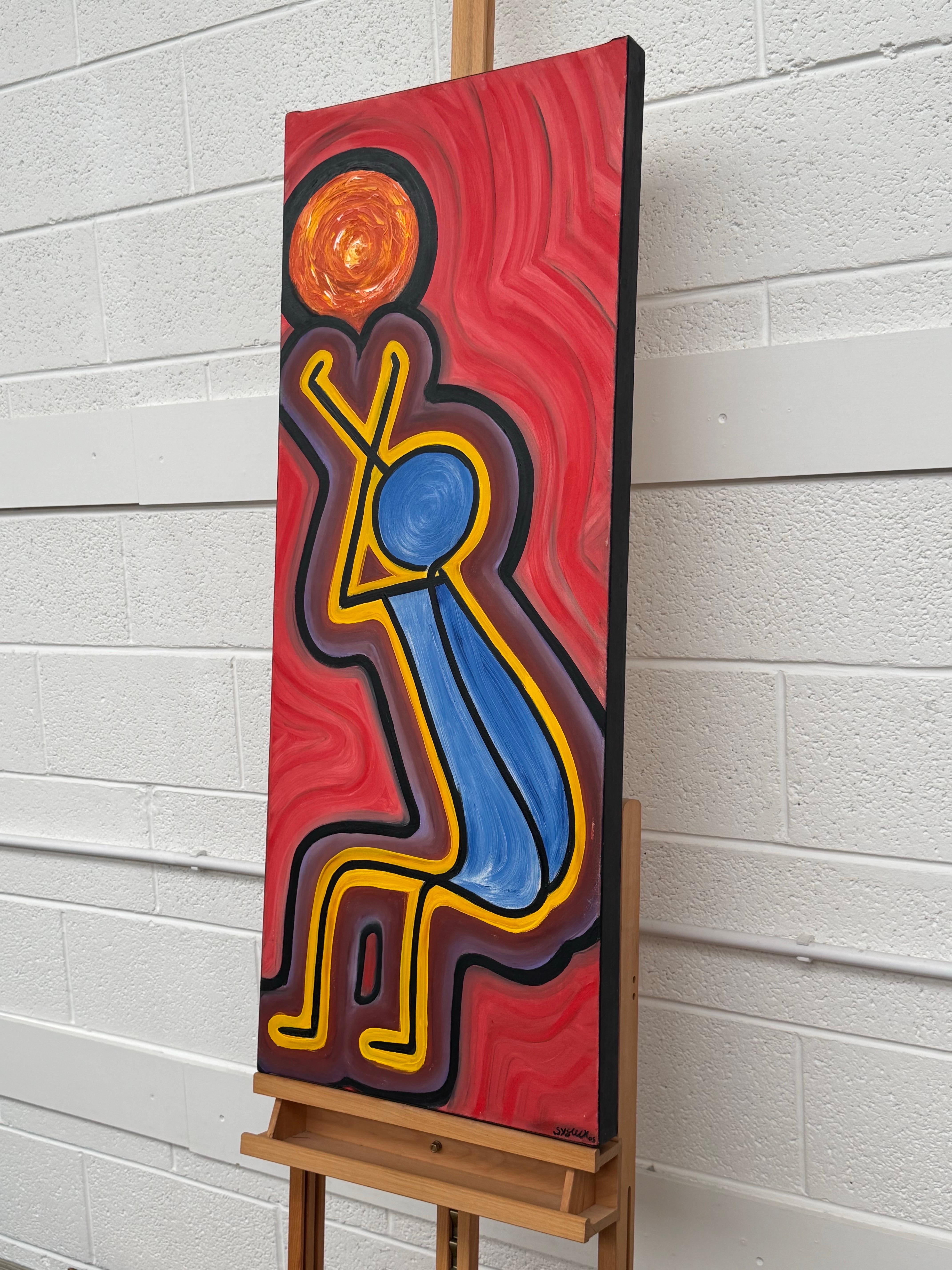 The Reacher - Colourful Tribal Aboriginal Inspired Oil on Canvas Portrait Format For Sale 2