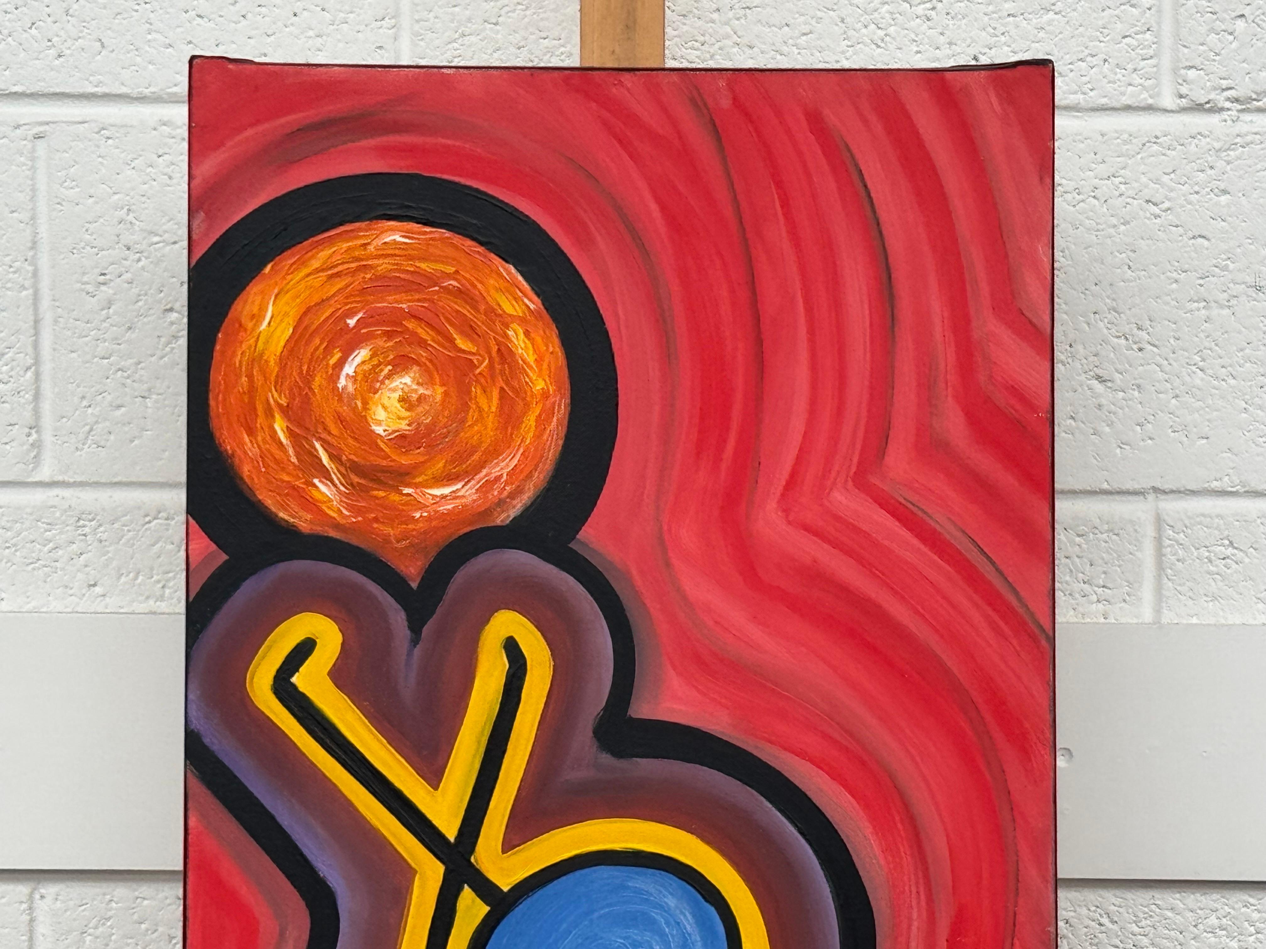 The Reacher - Colourful Tribal Aboriginal Inspired Oil on Canvas Portrait Format For Sale 4
