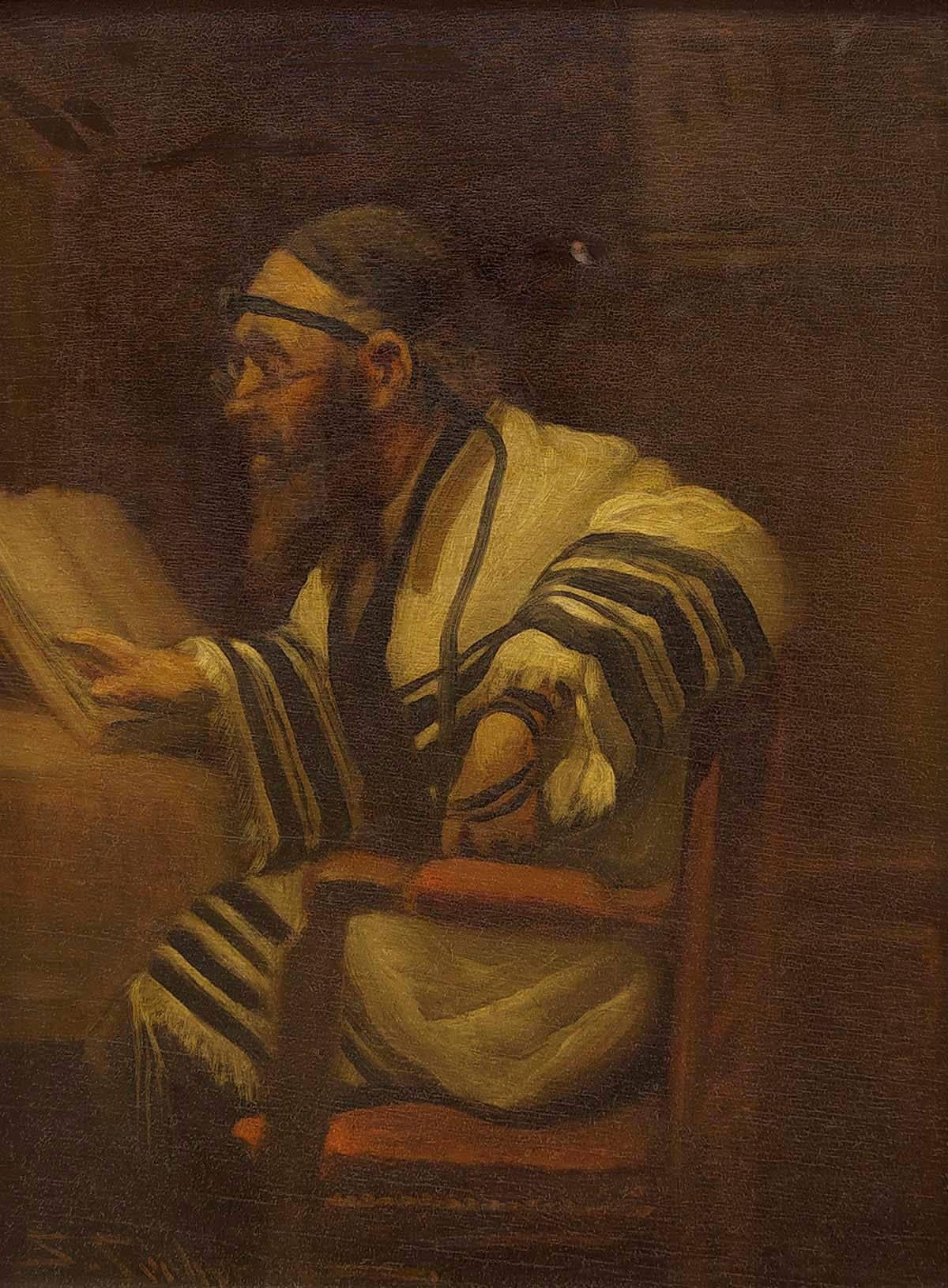 Rabbi In Prayer, Early 20th Century Oil Painting - Brown Portrait Painting by S. Sieberger