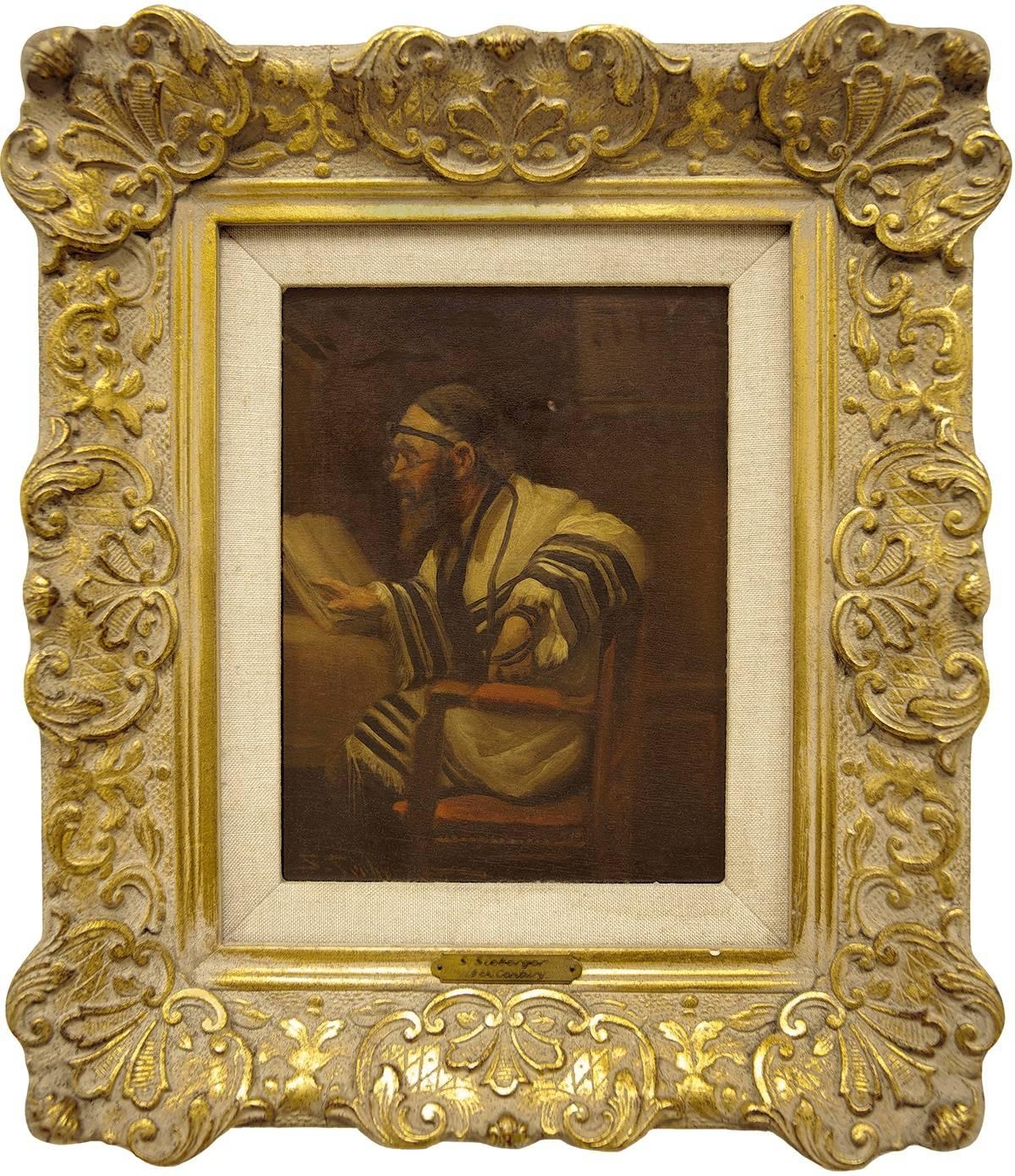 S. Sieberger Portrait Painting - Rabbi In Prayer, Early 20th Century Oil Painting