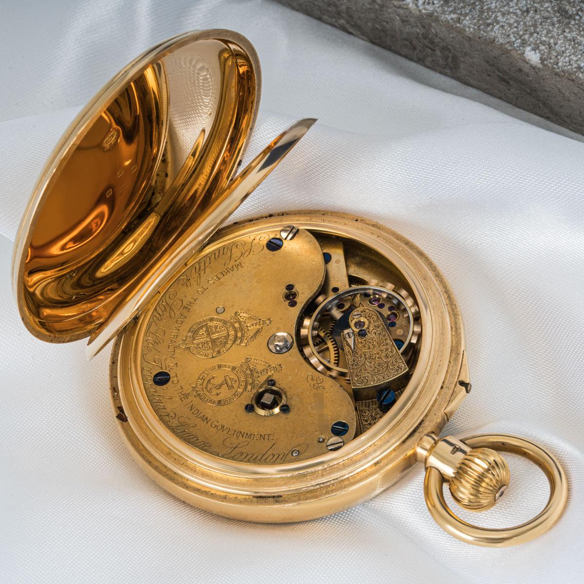 Men's S. Smith And Son. A Gold Keyless Lever Fusee Up & Down Free Sprung Pocket Watch For Sale