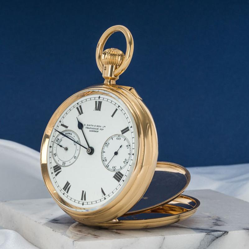 S. Smith And Son. A Gold Keyless Lever Fusee Up & Down Free Sprung Pocket Watch For Sale 1