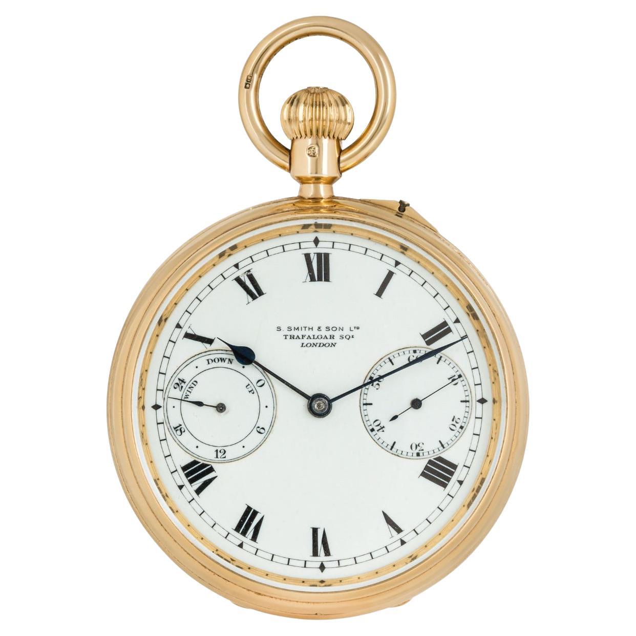 S. Smith And Son. A Gold Keyless Lever Fusee Up & Down Free Sprung Pocket Watch For Sale