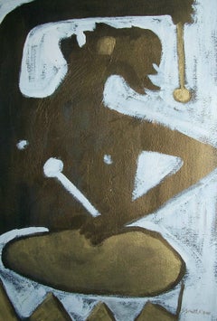 S. Smith Rowe, 'Drummer', Cubist Oil Painting, Unframed, Canada, circa 1978