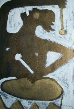 S. Smith Rowe, «rummer », peinture à l'huile cubiste, non encadrée, Canada, vers 1978