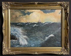 Heaving Seas and Sailing Ship, signed English Post-Impressionist Oil Painting