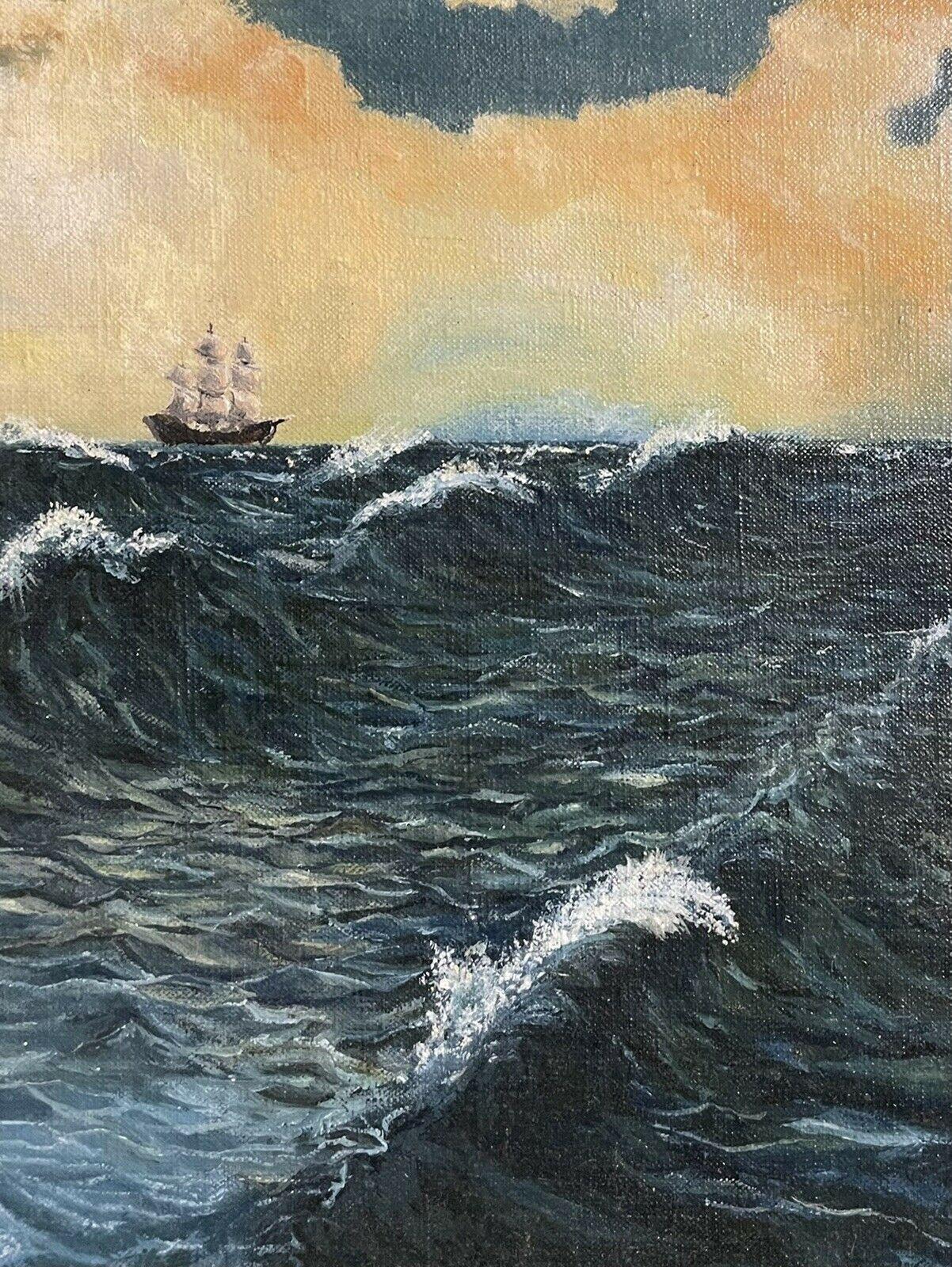 Heaving Seas and Sailing Ship, signed English Post-Impressionist Oil Painting - Gray Landscape Painting by S. Spark