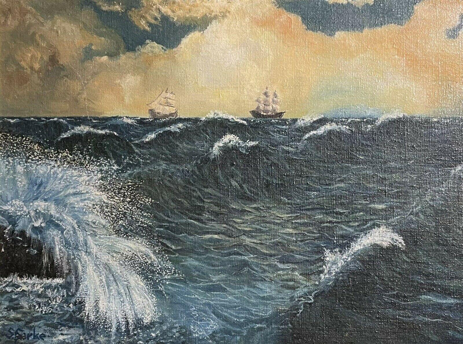 S. Spark Landscape Painting - Heaving Seas and Sailing Ship, signed English Post-Impressionist Oil Painting