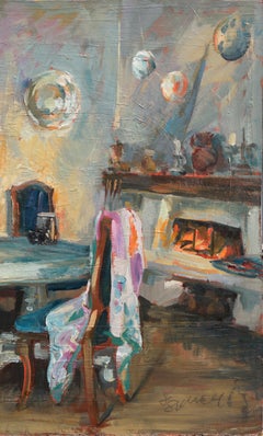 Dining Room Interior Scene in Oil on Masonite