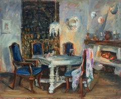 Dining Room Interior Scene in Oil on Masonite