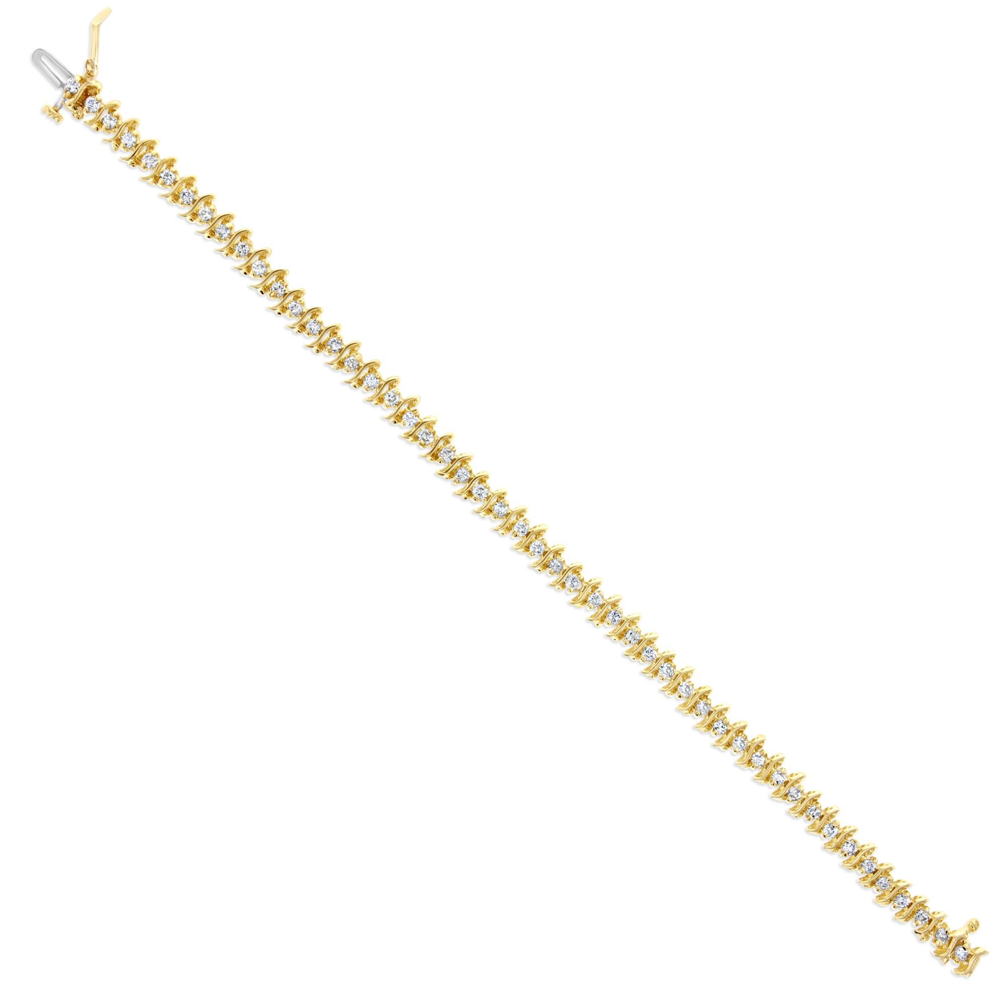S Style Diamond Tennis Bracelet 2.50cttw 14k Yellow Gold In New Condition For Sale In Sugar Land, TX