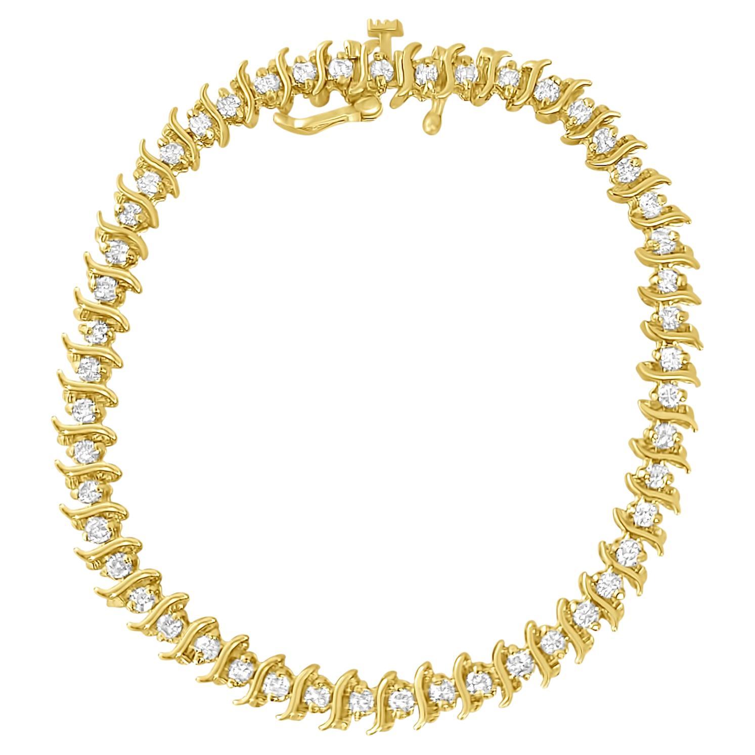 Bracelet tennis de style S en or jaune 14 carats avec diamants 2,50 carats au total