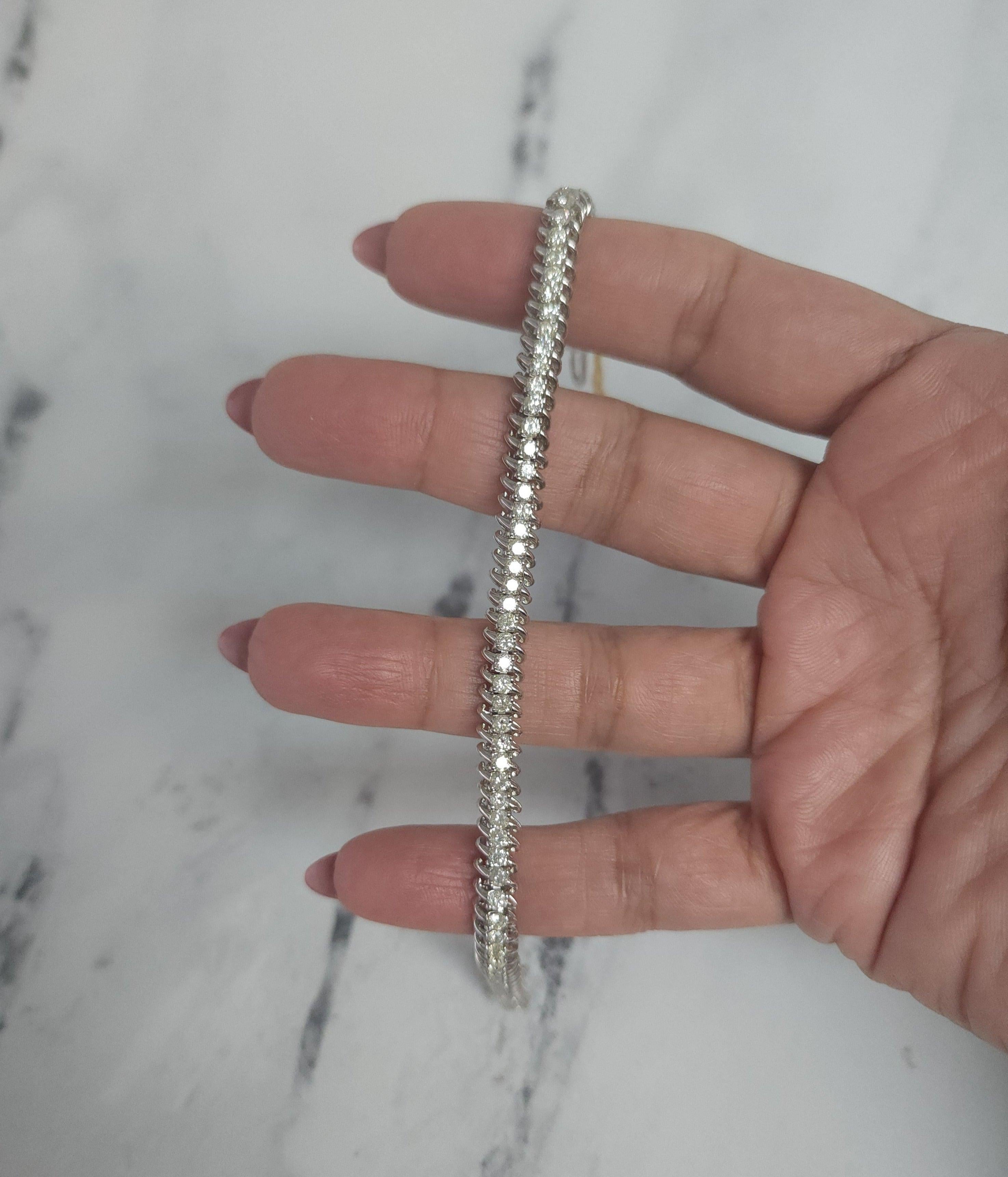 Pulsera de tenis con diamantes estilo S 3,60 ctw Oro blanco 14k Corte redondo en venta