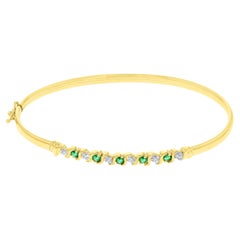 S Style Emerald Diamond Bangle 14K Yellow Gold