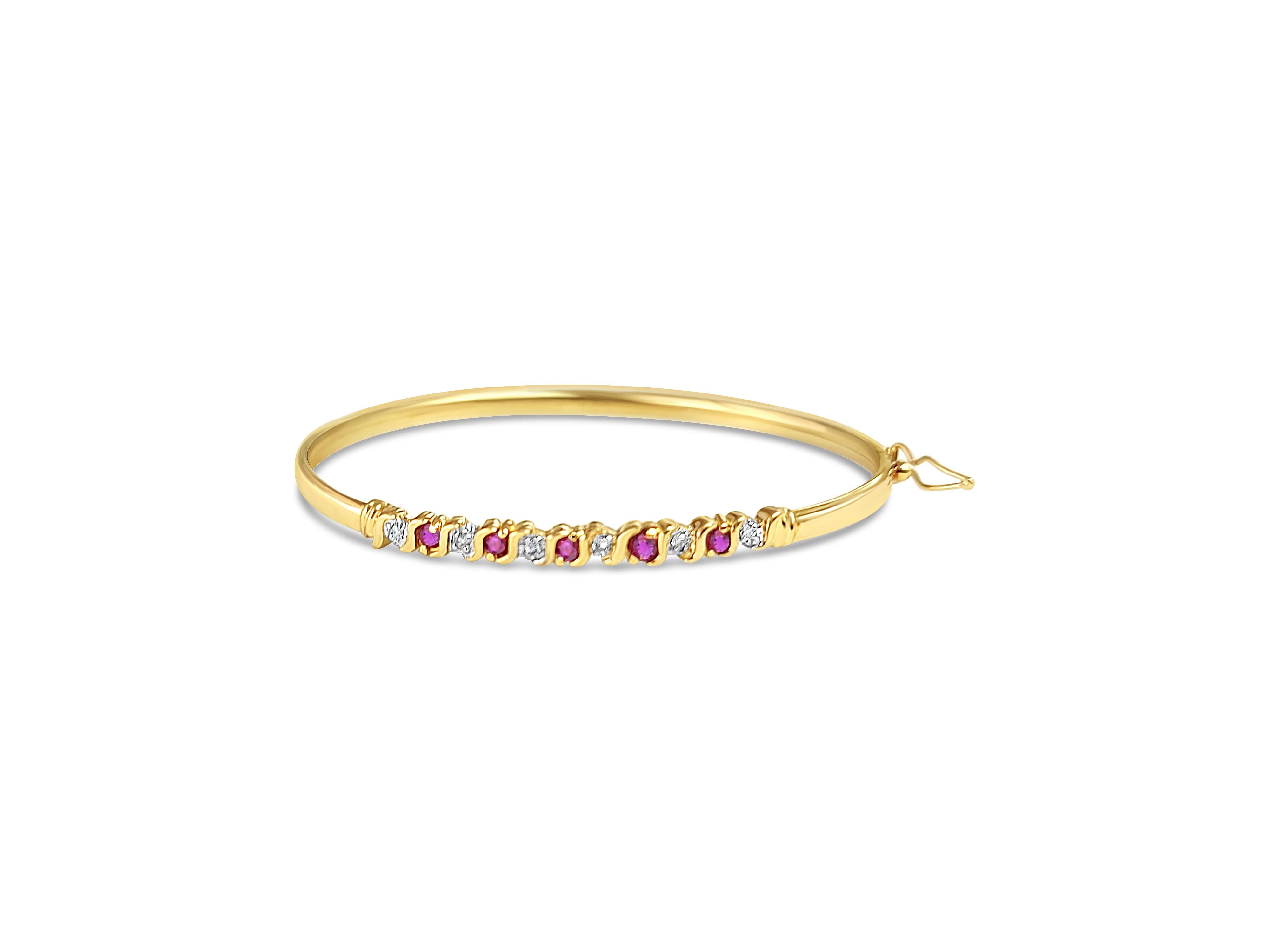 S Style Vintage Ruby Diamond Bangle 14k Yellow Gold In New Condition For Sale In Sugar Land, TX