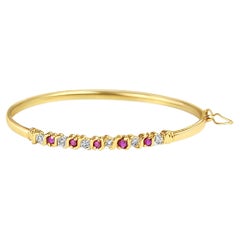 S Style Vintage Ruby Diamond Bangle 14k Yellow Gold